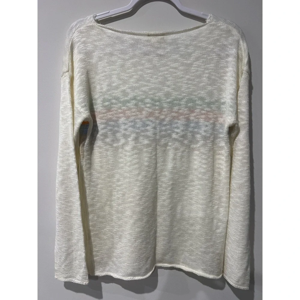 Hem and Thread Striped Lightweight Knit Sweater Cream Orange Green Blue M‎ NWOT